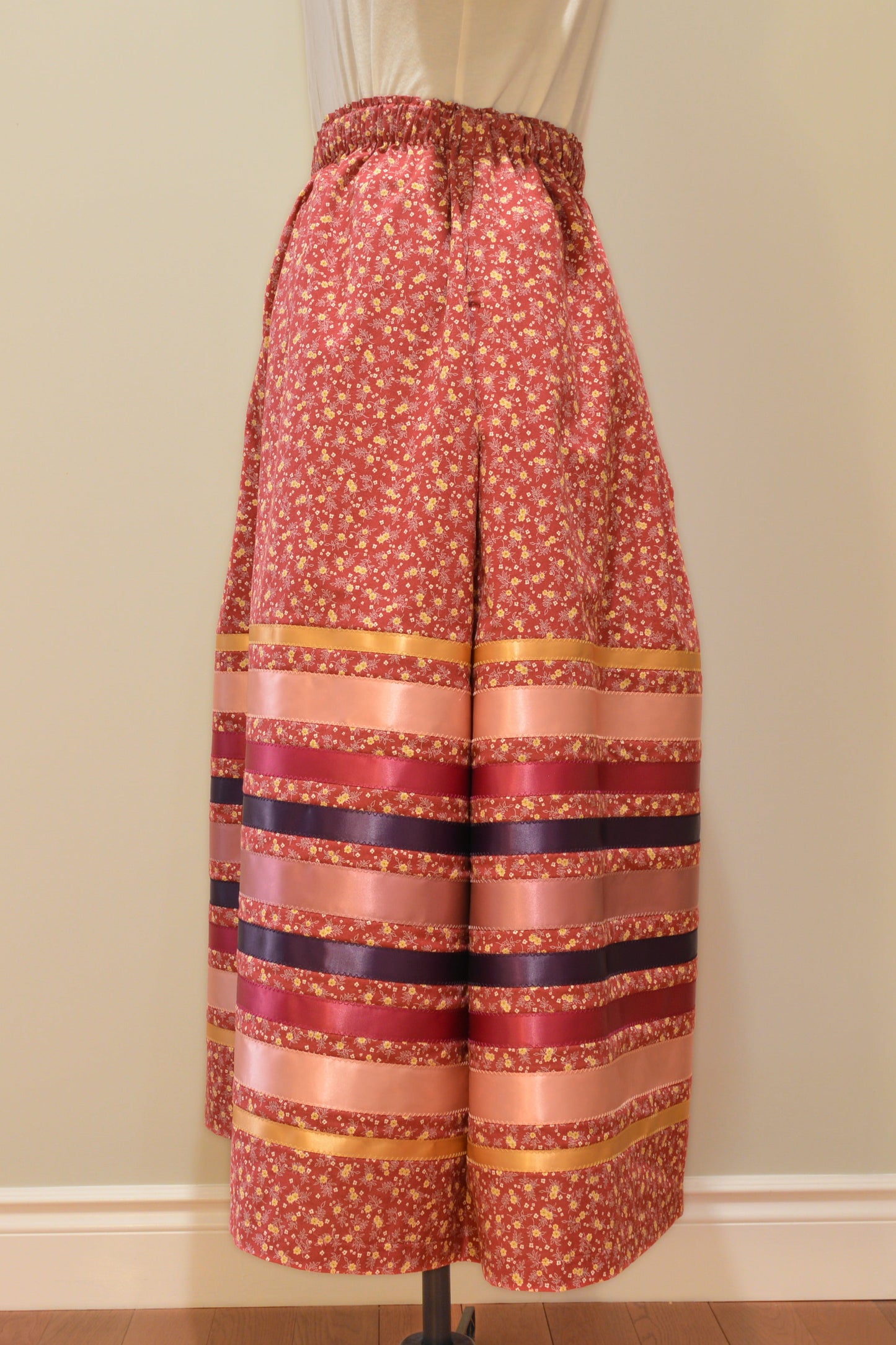 Cranberry Red Floral Skirt