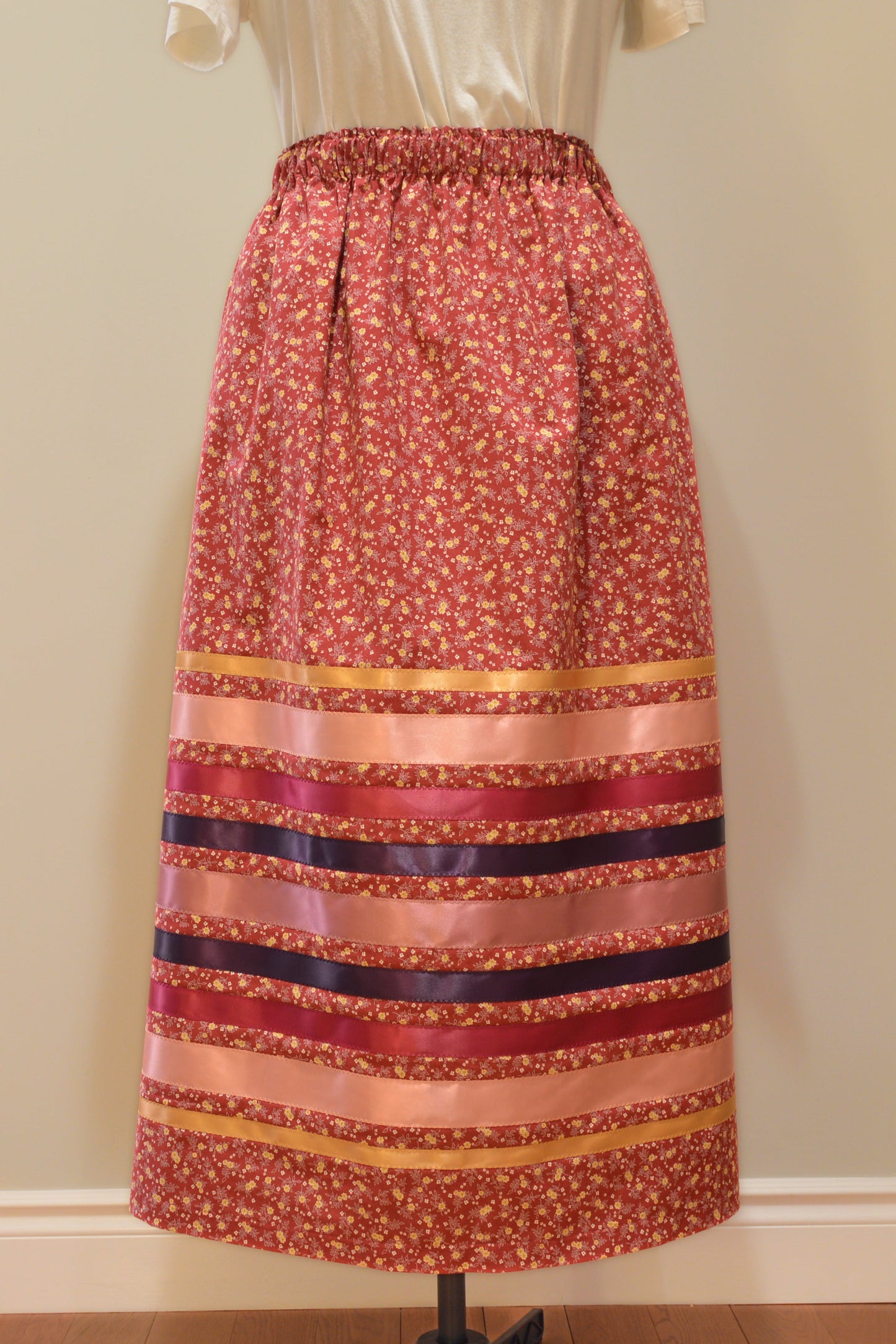 Cranberry Red Floral Skirt