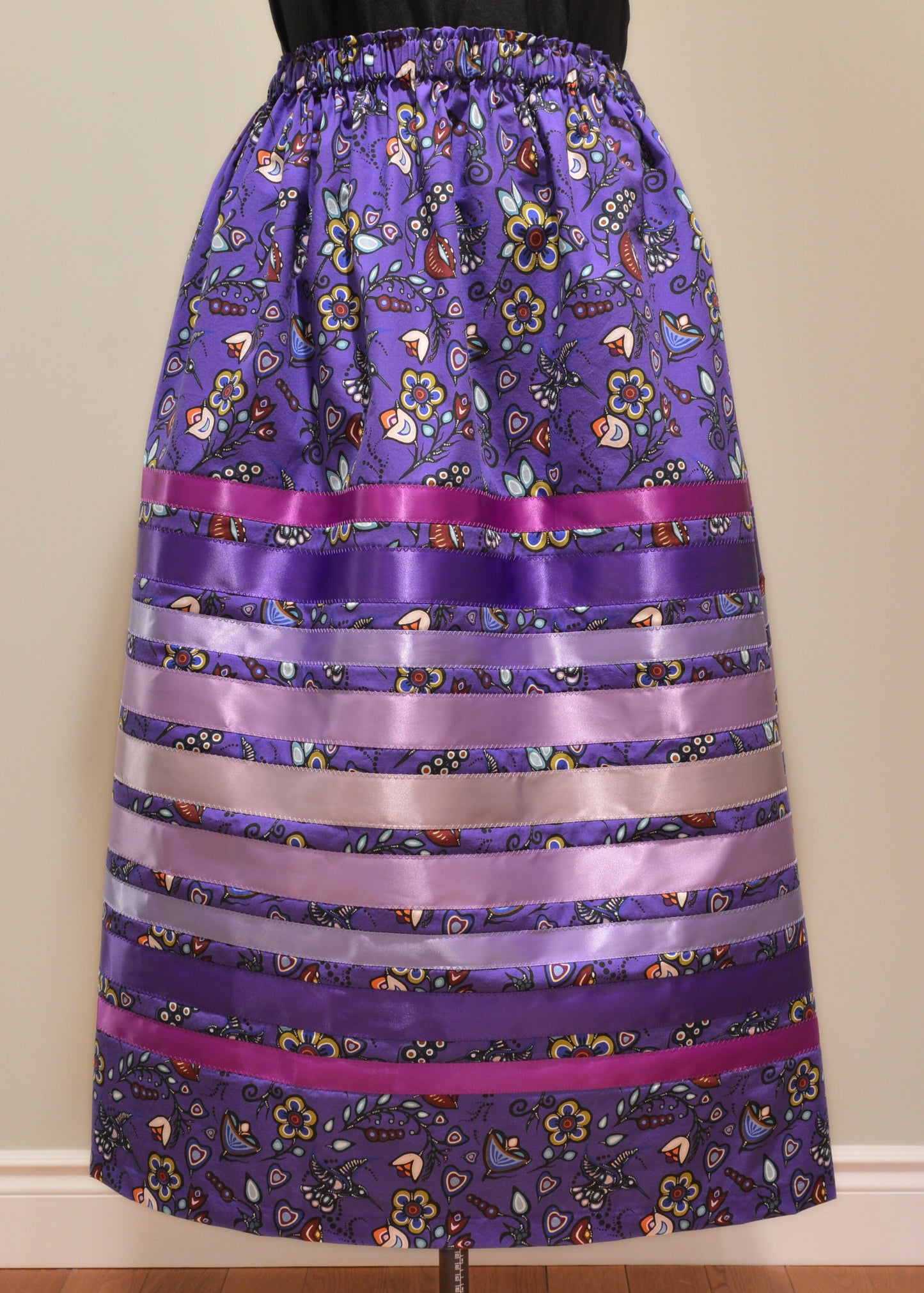 Purple Ojibway Florals Ribbon Skirt