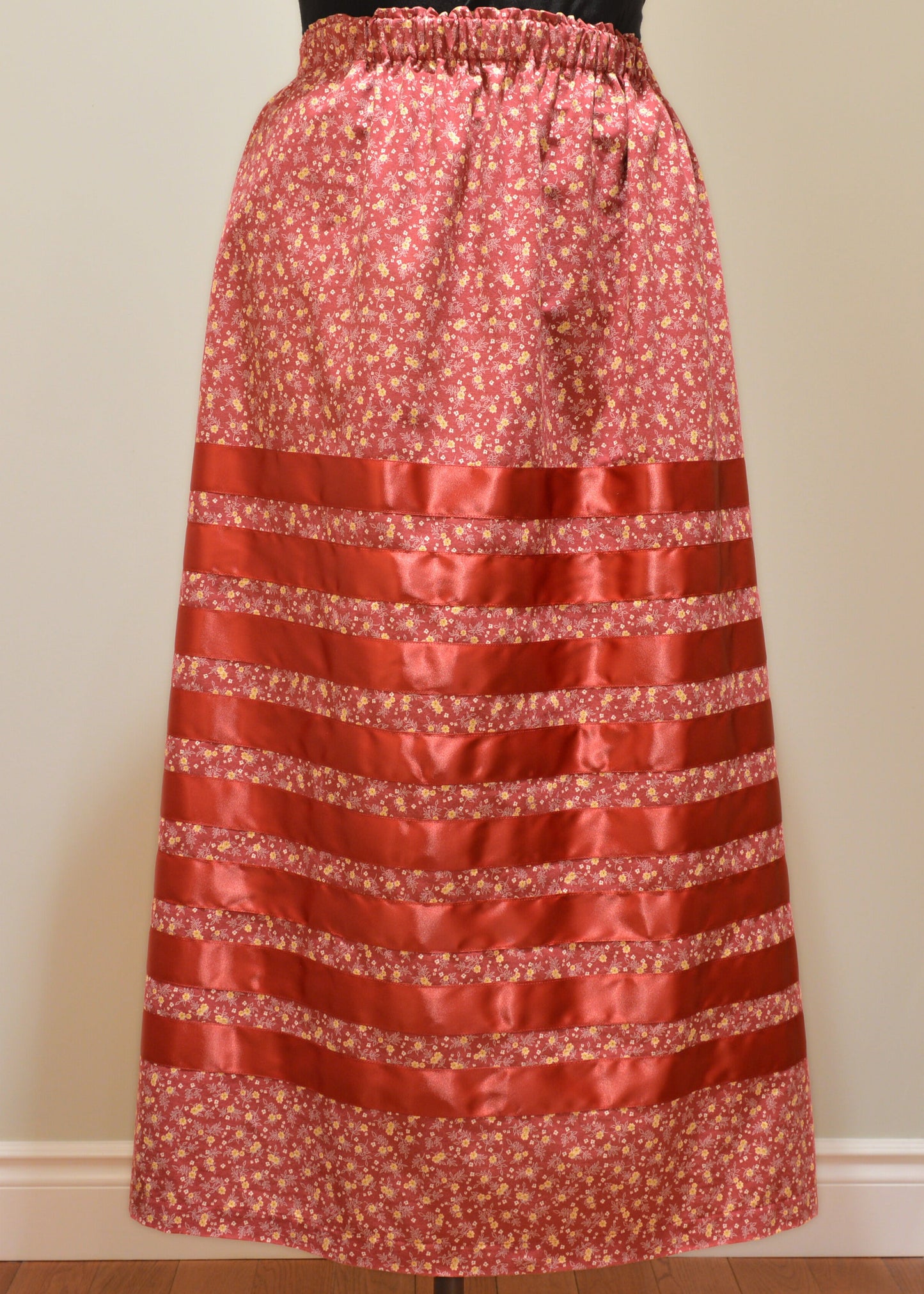 Red Mini Floral Ribbon Skirt