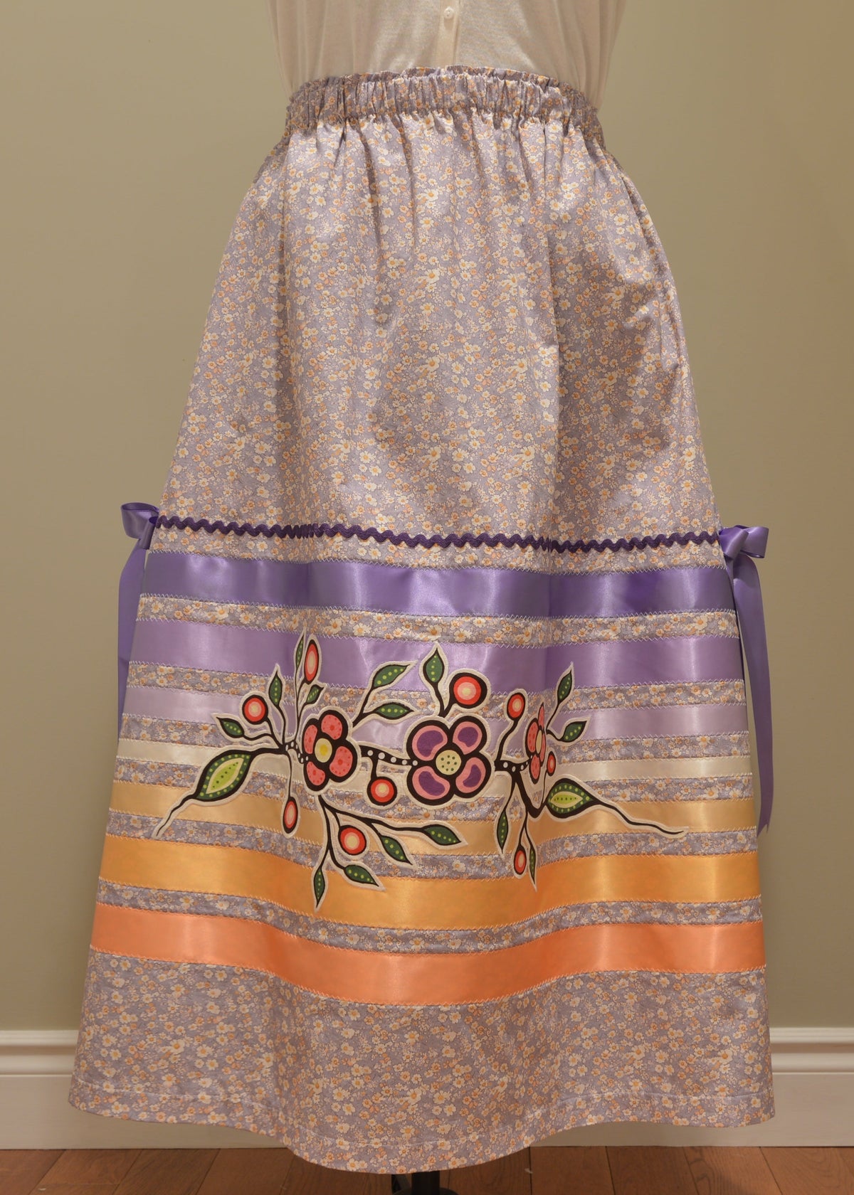 Lavendar Floral Ribbon Skirt Cotton Applique