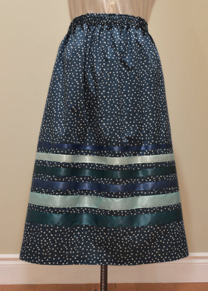 Blue and White Floral Ribbon Skirt