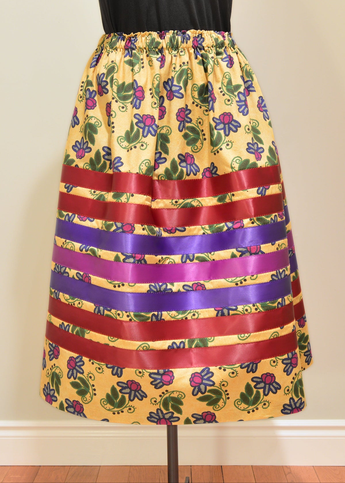 Yellow Beaded Flowers Ribbon Skirt